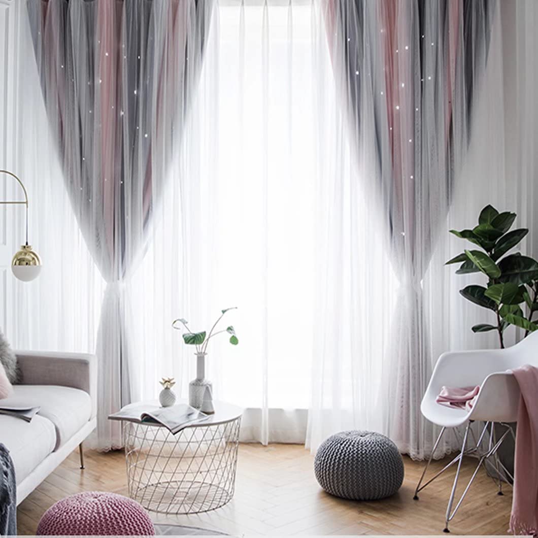 Amazon｜姫系 遮光カーテン 可愛い 星 カーテン 遮光 遮像 目隠し